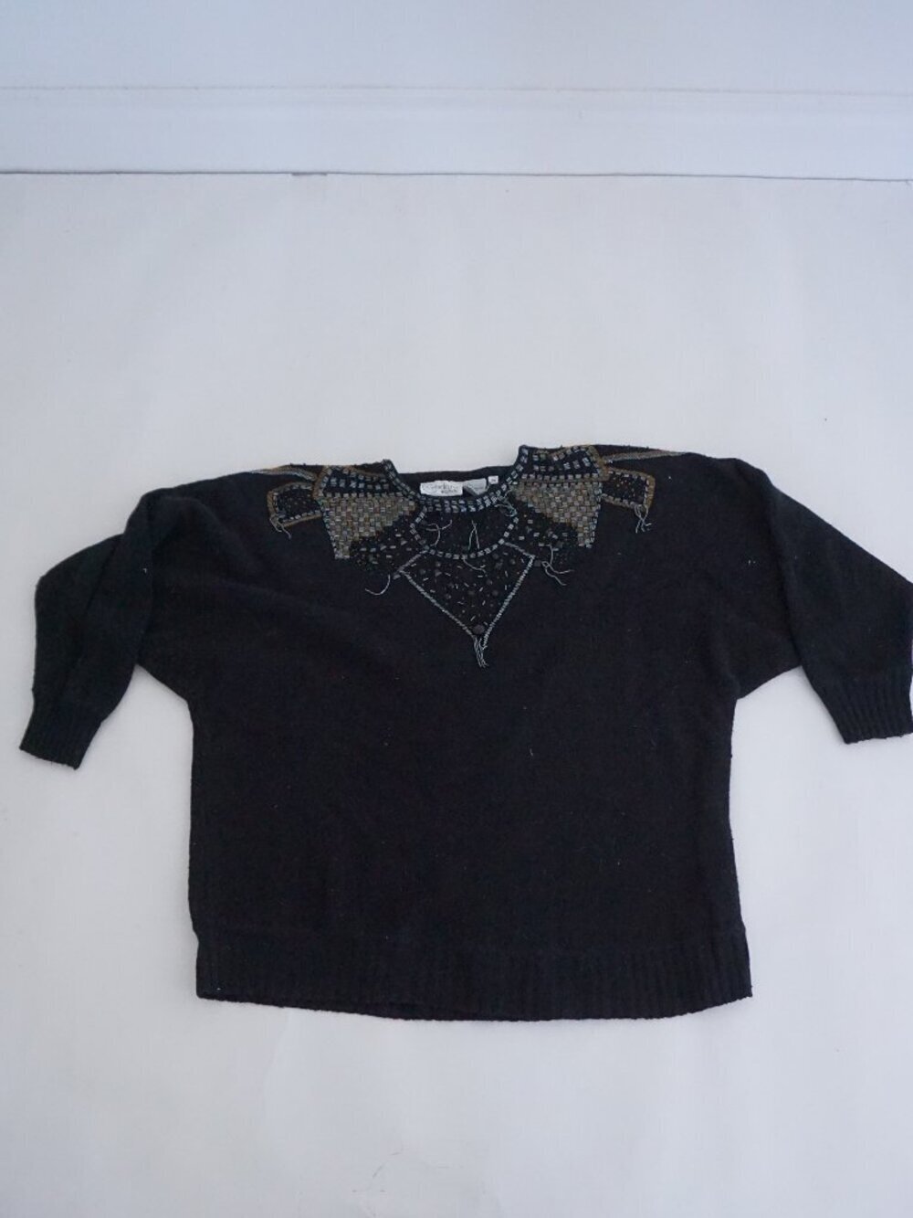 Vintage Cedars Willman Black Beaded Sequin Silk Embellished Knit Sweater 2X